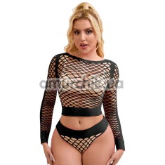 Комплект Star Night Hollow Out Fishnet Lingerie Set, черный: топ + трусики-стринги - Фото №1