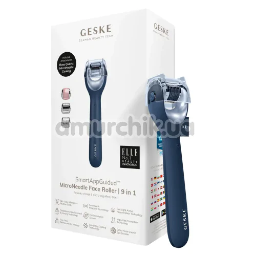 Масажер-ролер для обличчя з мікроголками Geske MicroNeedle Face Roller 9 in 1, синій