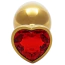 Анальная пробка с красным кристаллом Ouch! Heart Metal Butt Plug Medium, золотая - Фото №3