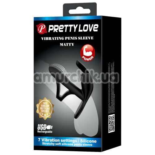 Насадка на пеніс з вібрацією Pretty Love Vibrating Penis Sleeve Matty, чорна
