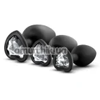Набор анальных пробок с прозрачными кристаллами Luxe Bling Plugs Trainer Kit, черный - Фото №1
