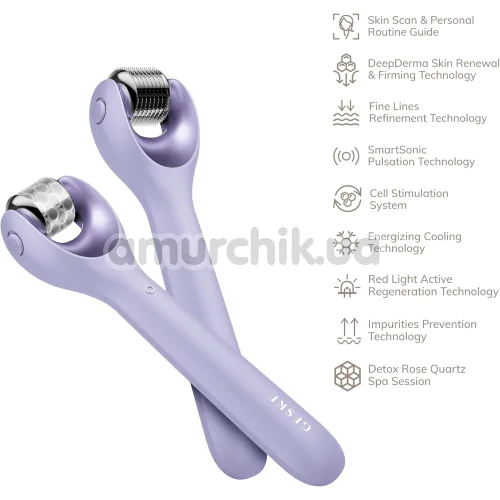 Массажер-роллер для лица с микроиглами Geske MicroNeedle Face Roller 9 in 1, сиреневый