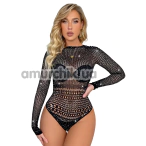Боди Star Night Long Sleeve Rhinestone Mesh Bodysuit, черное - Фото №1