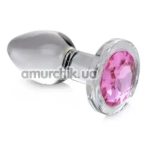 Анальна пробка з рожевим кристалом Booty Sparks Gem Glass Anal Plug M, прозора - Фото №1