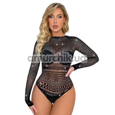 Боди Star Night Long Sleeve Rhinestone Mesh Bodysuit, черное - Фото №1