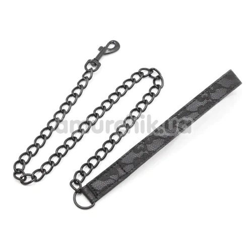 Ошейник с поводком DS Fetish Collar Lace With Black Leash, черный