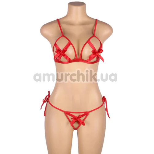 Комплект Star Night Bowknot Sexy Babydoll Lingerie Set, красный: бюстгальтер + трусики-стринги + наручники