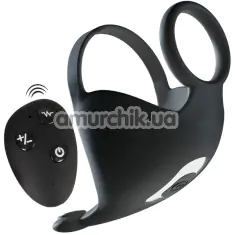 Віброкільце зі стимулятором мошонки Rebel Men's Gear Cock Ring With RC Ball Massager, чорне - Фото №1