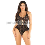 Боди Leg Avenue Lace Floral Lace Halter Teddy With Flutter Accent, черное - Фото №1