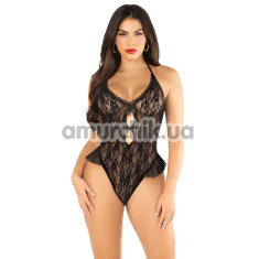 Боді Leg Avenue Lace Floral Lace Halter Teddy With Flutter Accent, чорне - Фото №1
