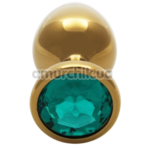 Анальна пробка з бірюзовим кристалом Ouch! Metal Butt Plug Medium, золота