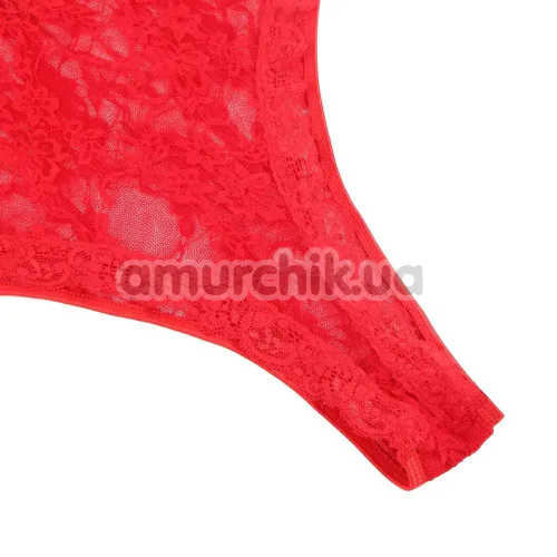 Комплект Star Night Sexy Sleeveless Floral Lace Set, красный: боди + чулки