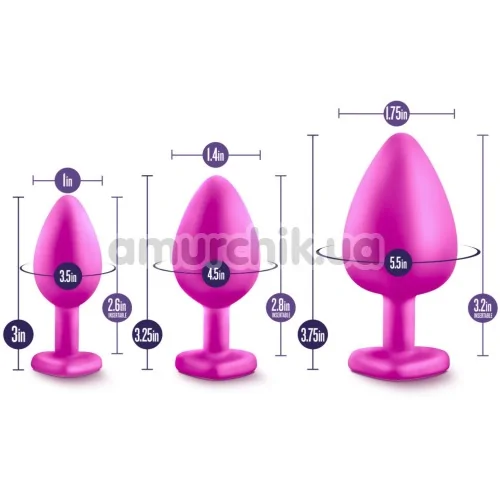 Набор анальных пробок с прозрачными кристаллами в виде сердечек Luxe Bling Plugs Trainer Kit, розовый