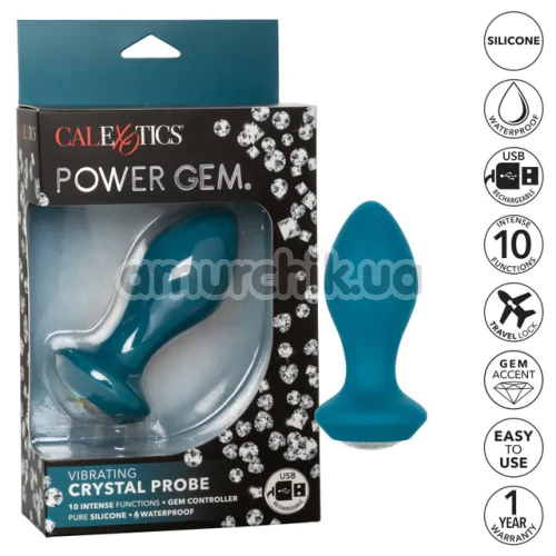 Анальна пробка з вібрацією Power Gem Vibrating Crystal Probe, синя
