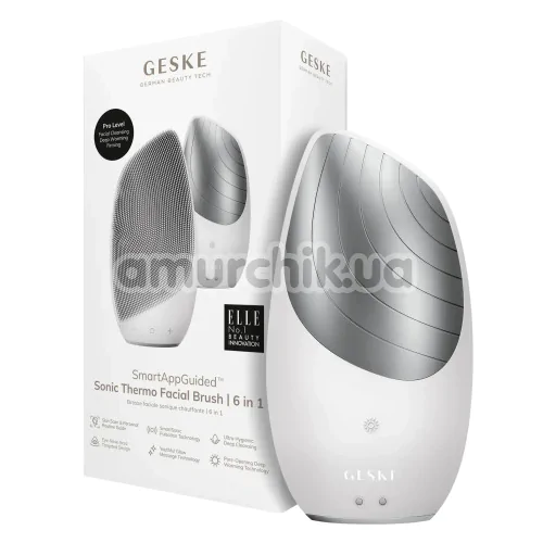 Ультразвуковая щетка для лица Geske Sonic Thermo Facial Brush 6 in 1, белая