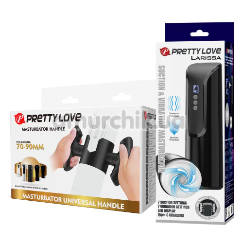 Набор Pretty Love, черный: мастурбатор с вибрацией и всасыванием Pretty Love Larissa + держатель для мастурбатора Pretty Love Masturbator Universal Handle