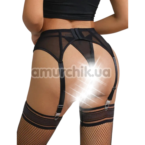 Комплект Star Night Sexy Eyelash Lace Set, черный: трусики-стринги + пояс для чулок