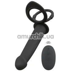 Анальная насадка с вибрацией Black Velvets RC Double Fucker, черная - Фото №1