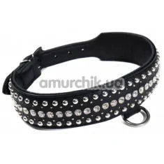 Нашийник DS Fetish Leather Leather Crystal Diamonds, чорний - Фото №1