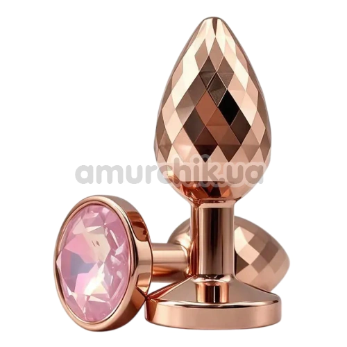 Анальная пробка с розовым кристаллом Alume Metal Textured Plug S, золотая