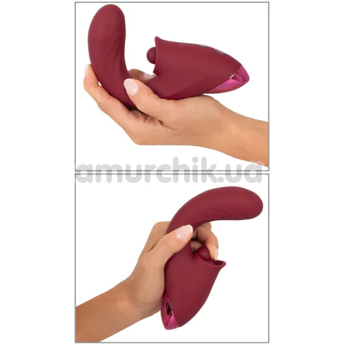 Вибратор клиторальный и для точки G с толчками Javida 3 Function Vibrator With Curved Shaft, бордовый