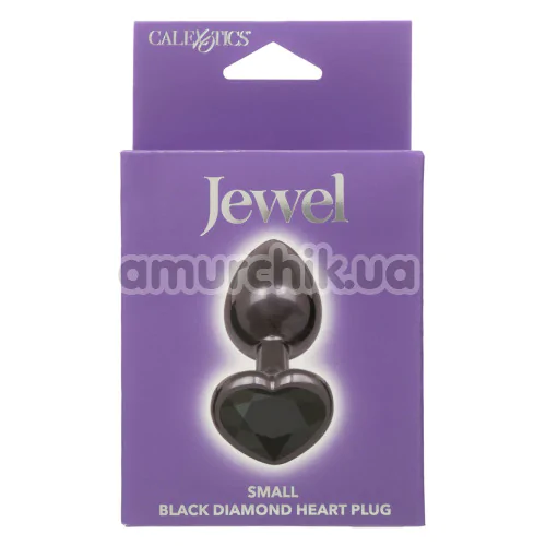 Анальная пробка с черным кристаллом Jewel Small Black Diamond Heart Plug, черная