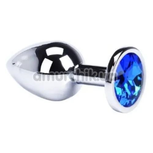 Анальна пробка з синім кристалом Loveshop Seamless Butt Plug M, срібна