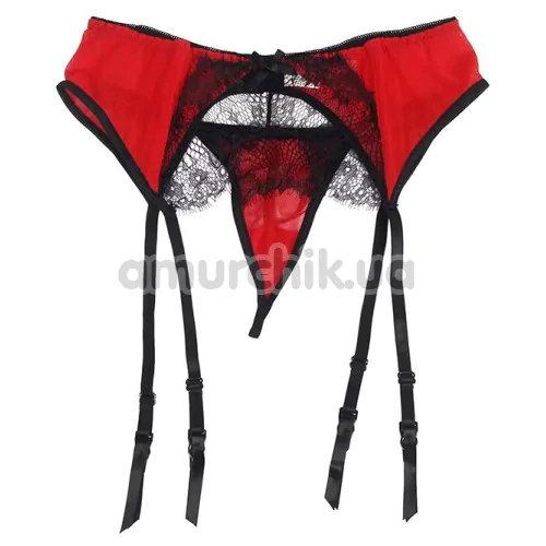 Комплект Star Night Tender Bow Mesh Garter Belt, червоний: пояс для панчіх + трусики-стрінги