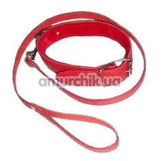 Ошейник с поводком DS Fetish Collar With Leash Short, красный - Фото №1