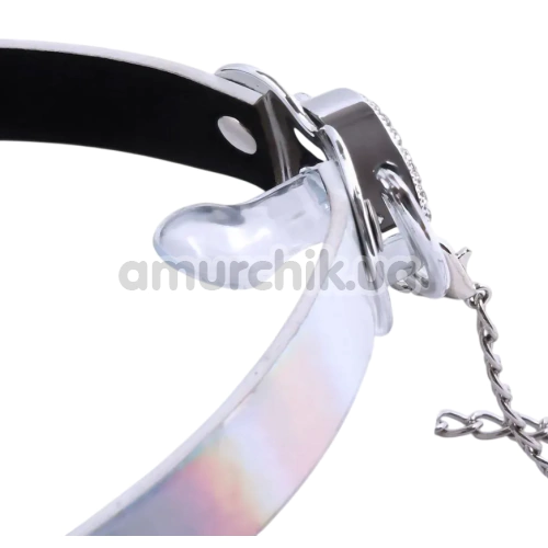Кляп с зажимами для сосков DS Fetish Pacifier Gag Heart With Nipple Clamps, бело-серебряный