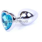 Анальная пробка с голубым кристаллом Exclusivity Jewellery Silver Heart Plug, серебряная - Фото №1