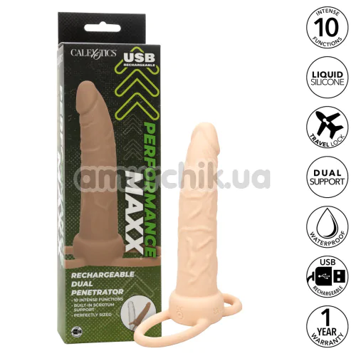 Анальная насадка с вибрацией Performance Maxx Rechargeable Dual Penetrator, телесная