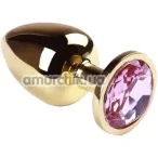 Анальная пробка с розовым кристаллом SWAROVSKI Gold Pink Topaz Big, золотая - Фото №1