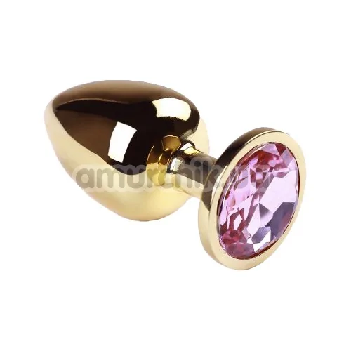 Анальна пробка з рожевим кристалом SWAROVSKI Gold Pink Topaz Big, золота