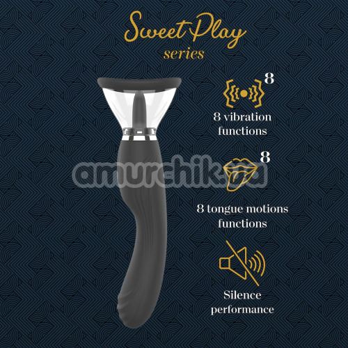 Симулятор орального секса для женщин с вибрацией Sweet Play Clitoral Licking Tongue And Vibrator 2in1 A6, черный