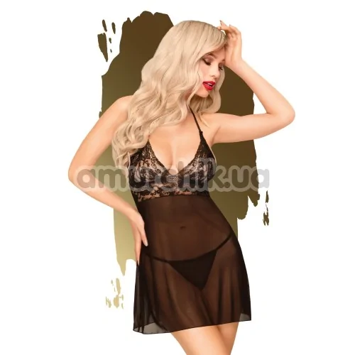 Комплект Penthouse Lingerie Bedtime Story, чорний: пеньюар + трусики-стрінги