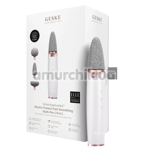 Шлифовальная пилка для стоп с насадками Geske Electric Pumice Foot Smoothing Multi-Pen 8 in 1, кремовая