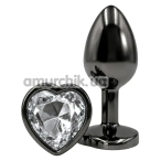 Анальна пробка з прозорим кристалом Alume Metal Heart Plug S, чорна - Фото №1