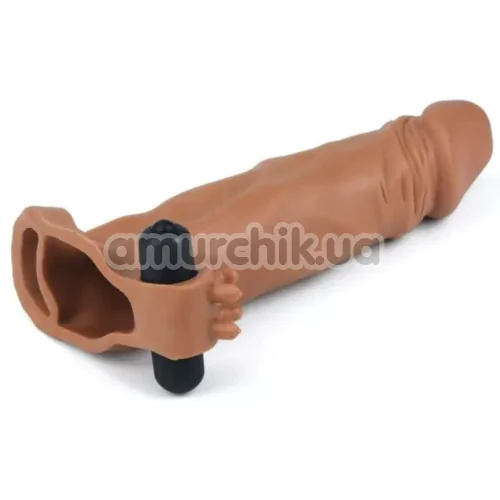 Насадка - удлинитель пениса с вибрацией Lovetoy Pleasure X-Tender Series LV1063, коричневая