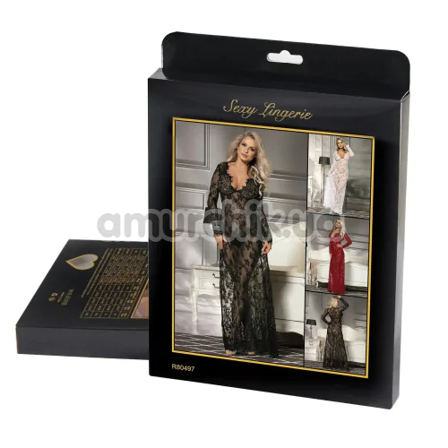 Пеньюар Star Night Sexy Lace Long Sleeves Night Robe, черный