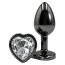 Анальна пробка з прозорим кристалом Alume Metal Heart Plug S, чорна - Фото №1