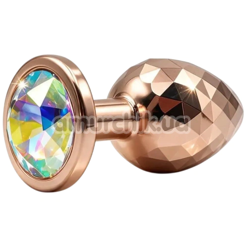 Анальная пробка с радужным кристаллом Alume Metal Textured Plug M, золотая