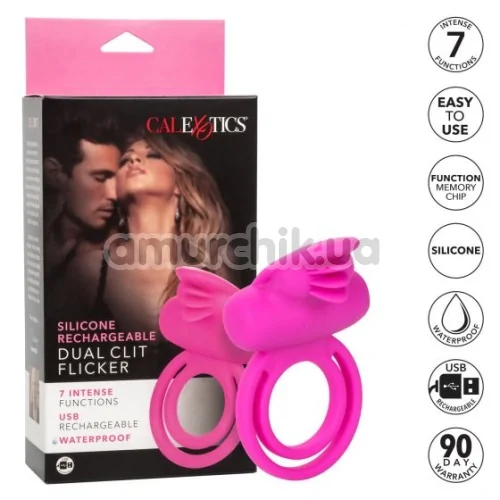 Віброкільце Dual Clit Flicker, рожеве