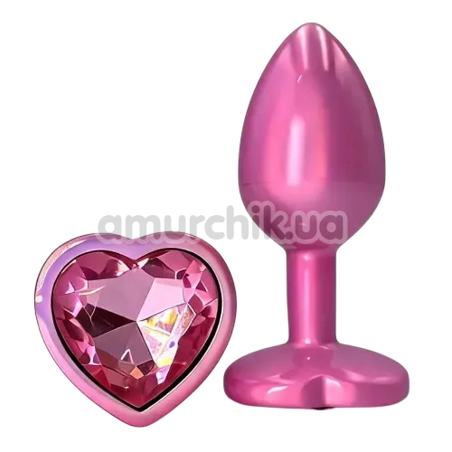 Анальна пробка з рожевим кристалом Alume Metal Heart Plug S, рожева