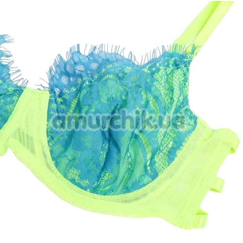 Комплект Star Night Neon Lace 3-Piece Set With Garter Belt, салатовий: бюстгальтер + трусики + пояс для панчіх