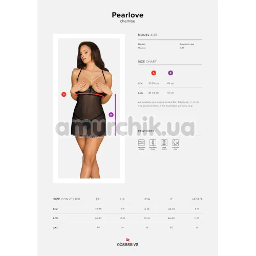 Комплект Obsessive Pearlove черный: пеньюар + трусики-стринги