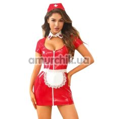 Костюм медсестры JSY Sexy Lingerie 8305, красный: платье + головной убор + фартук + воротник - Фото №1