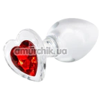 Анальна пробка з червоним кристалом Crystal Desires Heart M, прозора - Фото №1