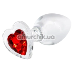 Анальна пробка з червоним кристалом Crystal Desires Heart M, прозора - Фото №1