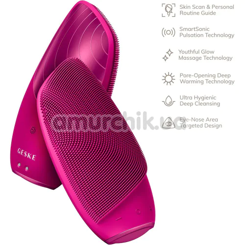 Ультразвуковая щетка для лица Geske Sonic Thermo Facial Brush 6 in 1, ярко-розовая